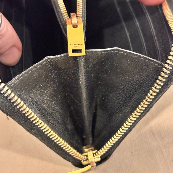 Saint Laurent YSL Chevron Quilted Black Grain de Poudre Leather Long Zip Wallet - Picture 11 of 14